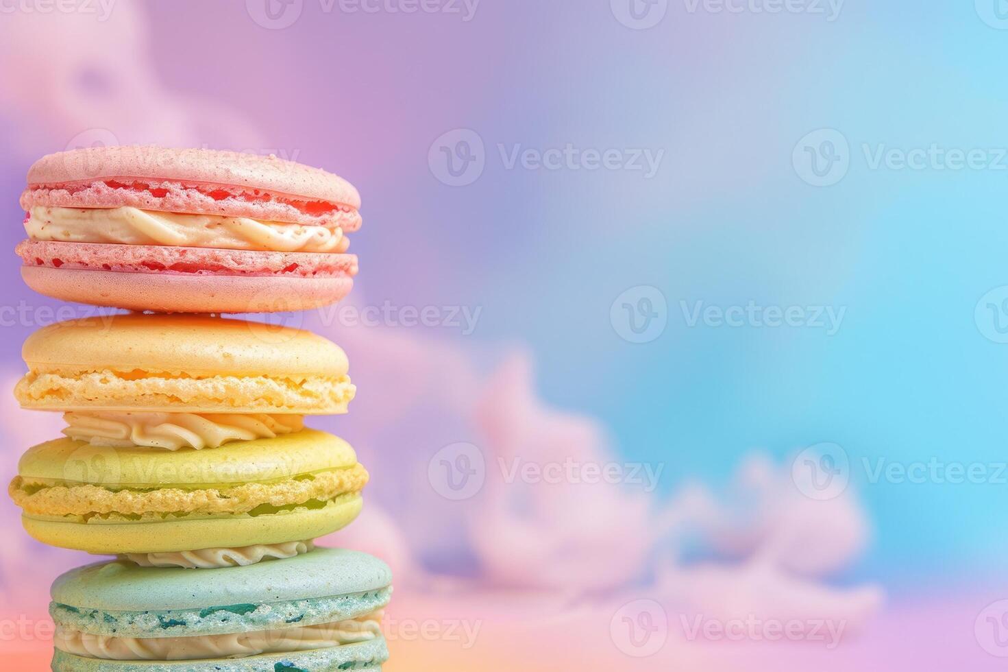 ai generado vistoso macarons pasteles en pastel antecedentes foto