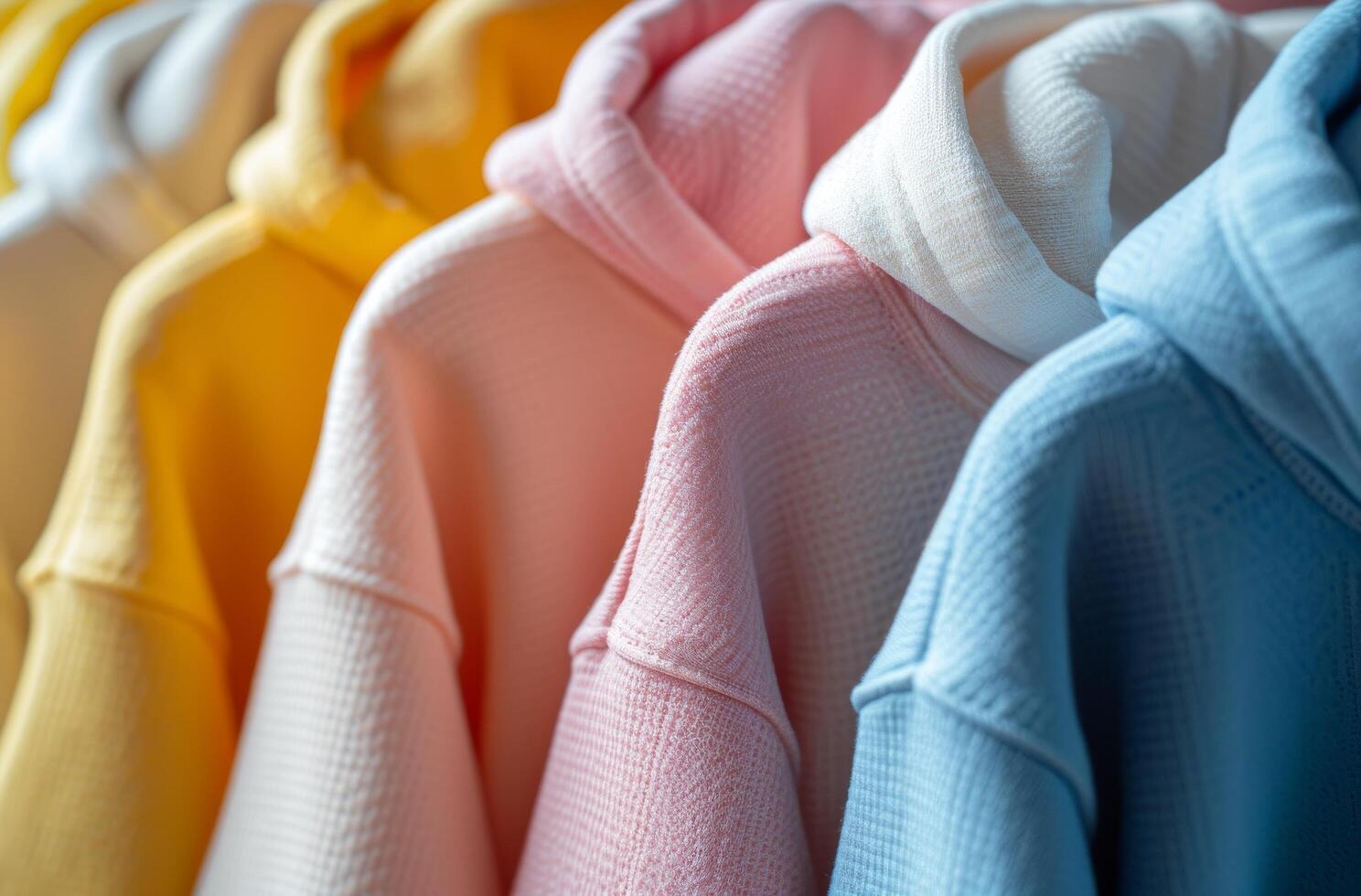 AI generated Row of Colorful Shirts on Rack photo