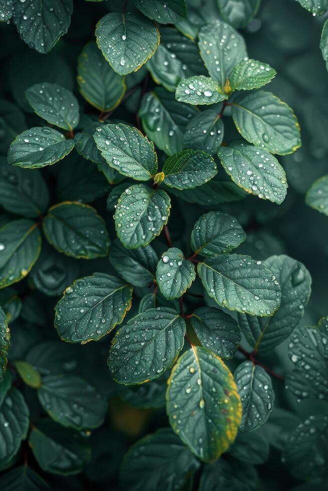 AI generated Green Leaves Adorned With Water Drops photo