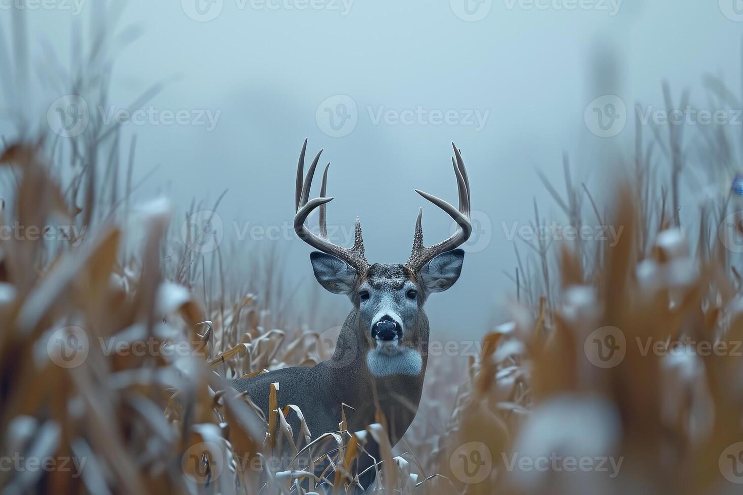 AI generated Portrait of deer standing amidst plants on field photo