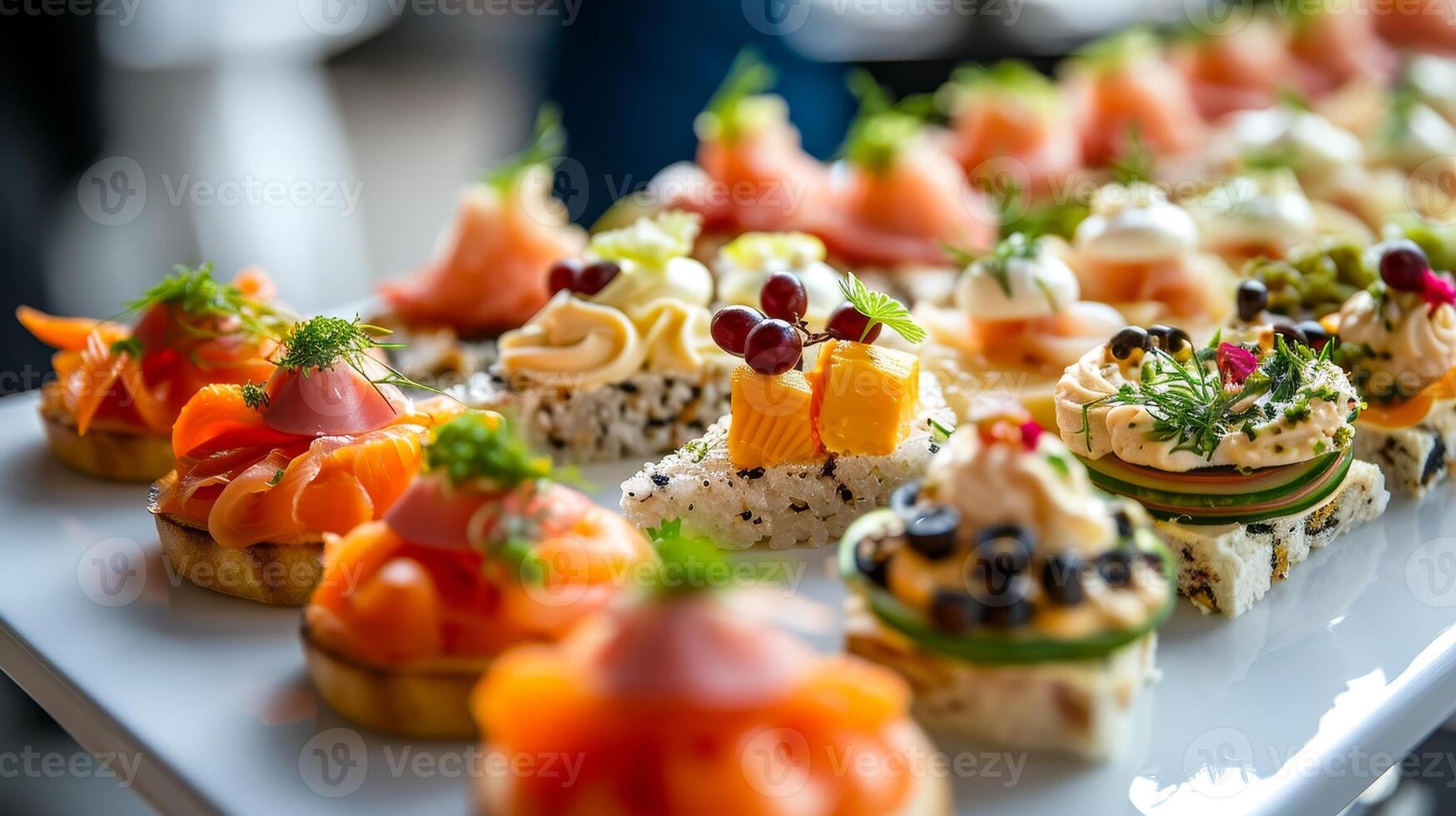 AI generated Buffet assortment of canapes. Delicious appetizers, catering food photo