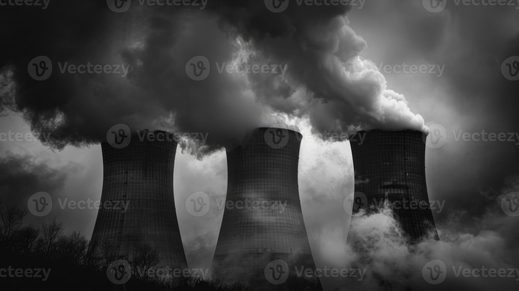 AI generated White smoke coming out of the nuclear plants. photo