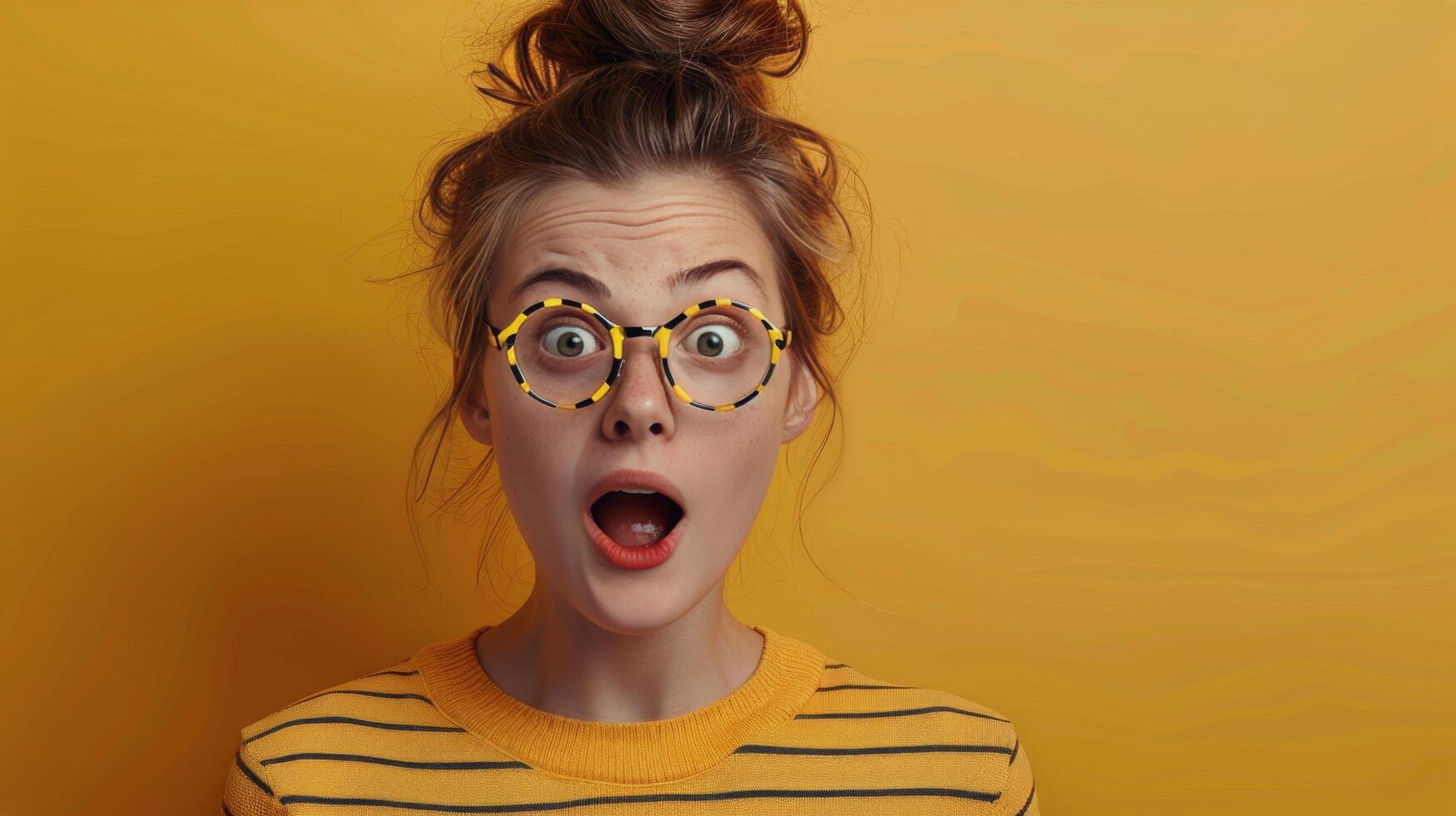 AI generated Woman With Glasses Making a Surprised Face photo