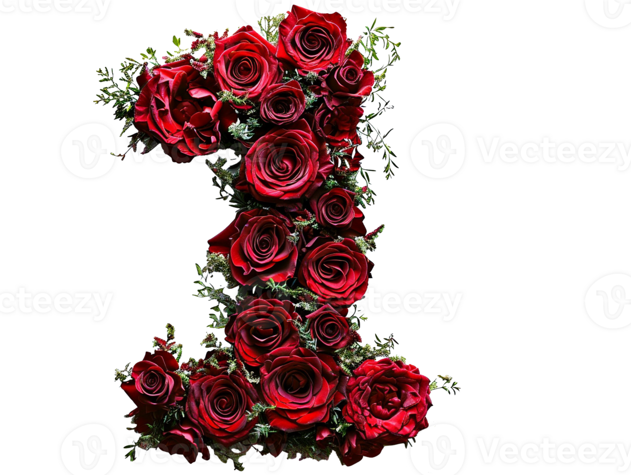 AI generated number one made of roses with transparent background png