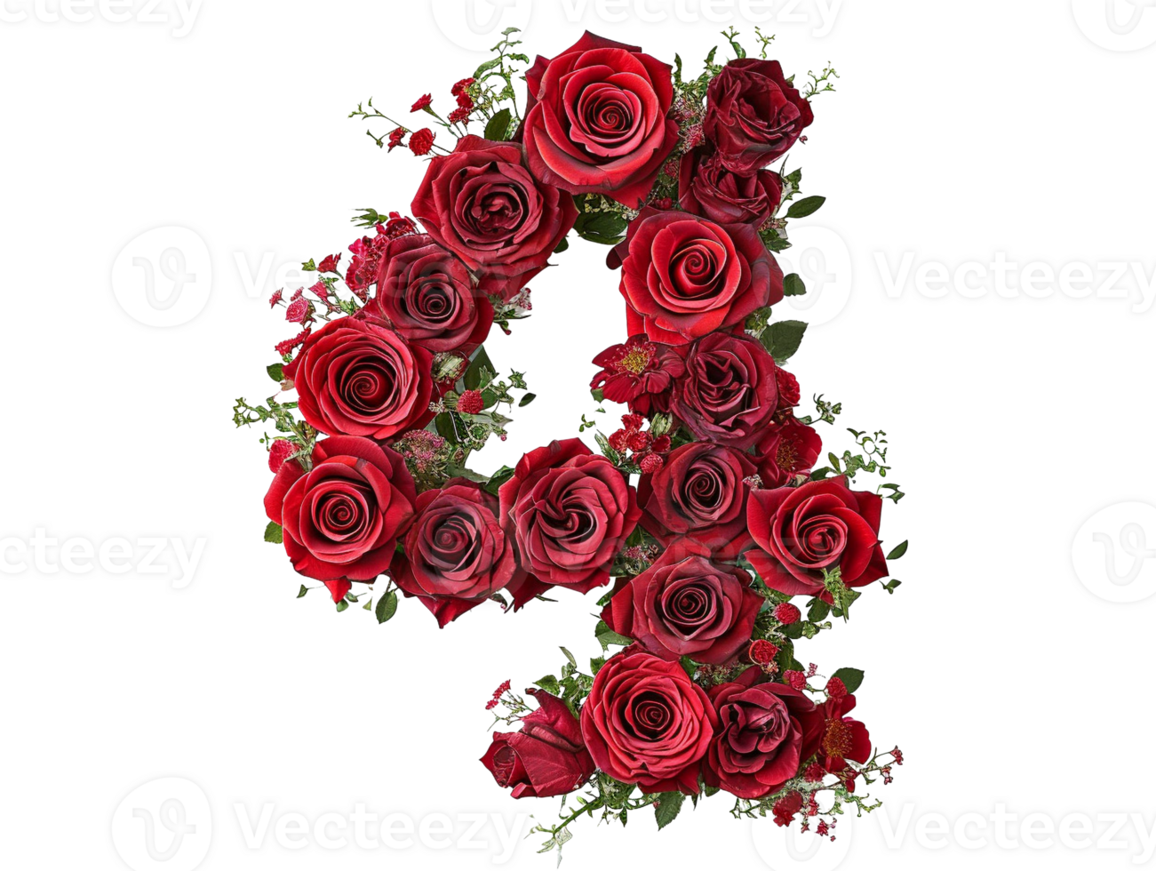 AI generated number four made of roses with transparent background png