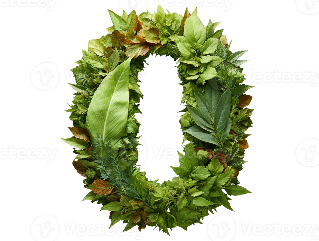 AI generated number zero made of plants and flowers on transparent background png