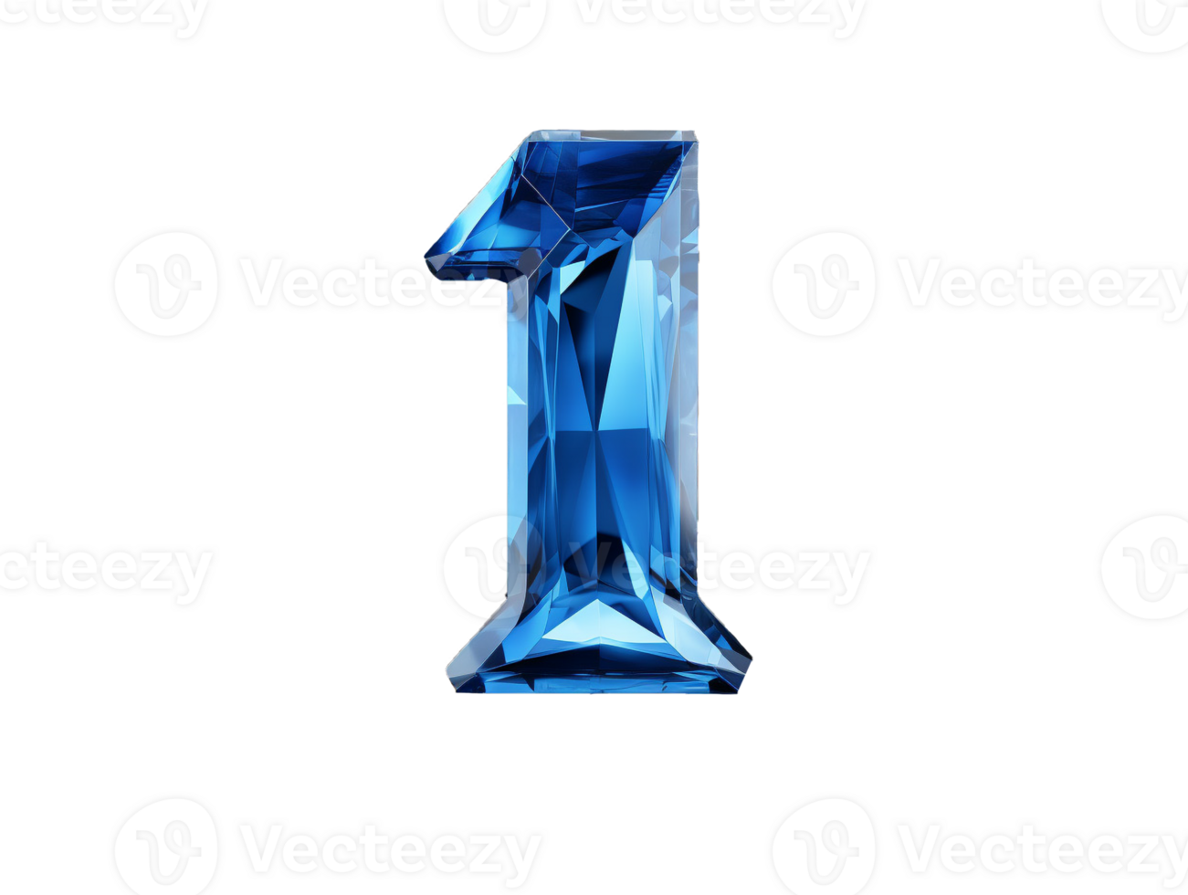 AI generated number one made of sapphire with transparent background png