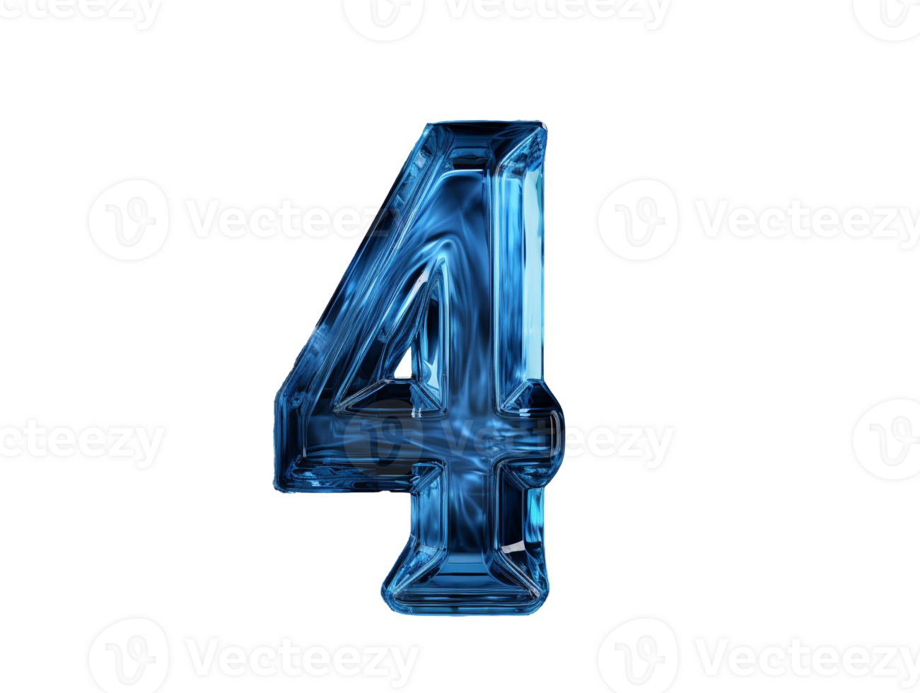 AI generated number four made of sapphire with transparent background png