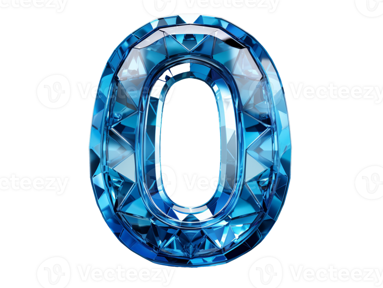 AI generated number zero made of sapphire with transparent background png