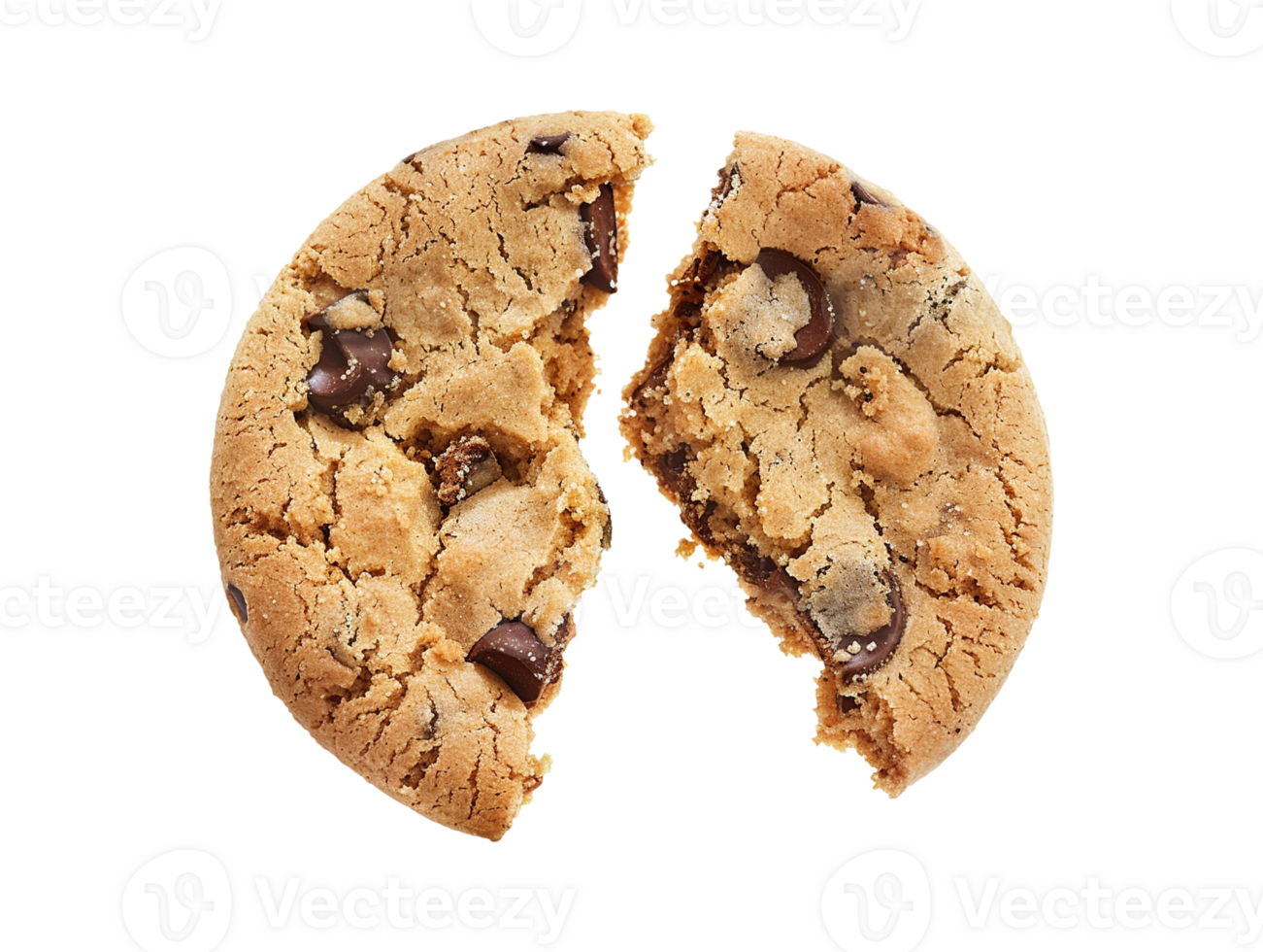 AI generated a chocolate chip cookie is cut in half on a transparent background png