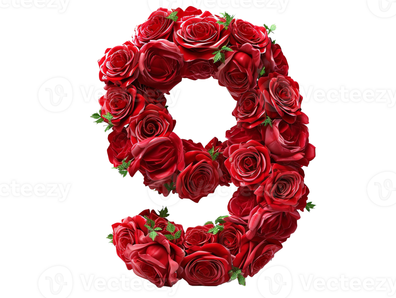 AI generated number nine made of roses with transparent background png