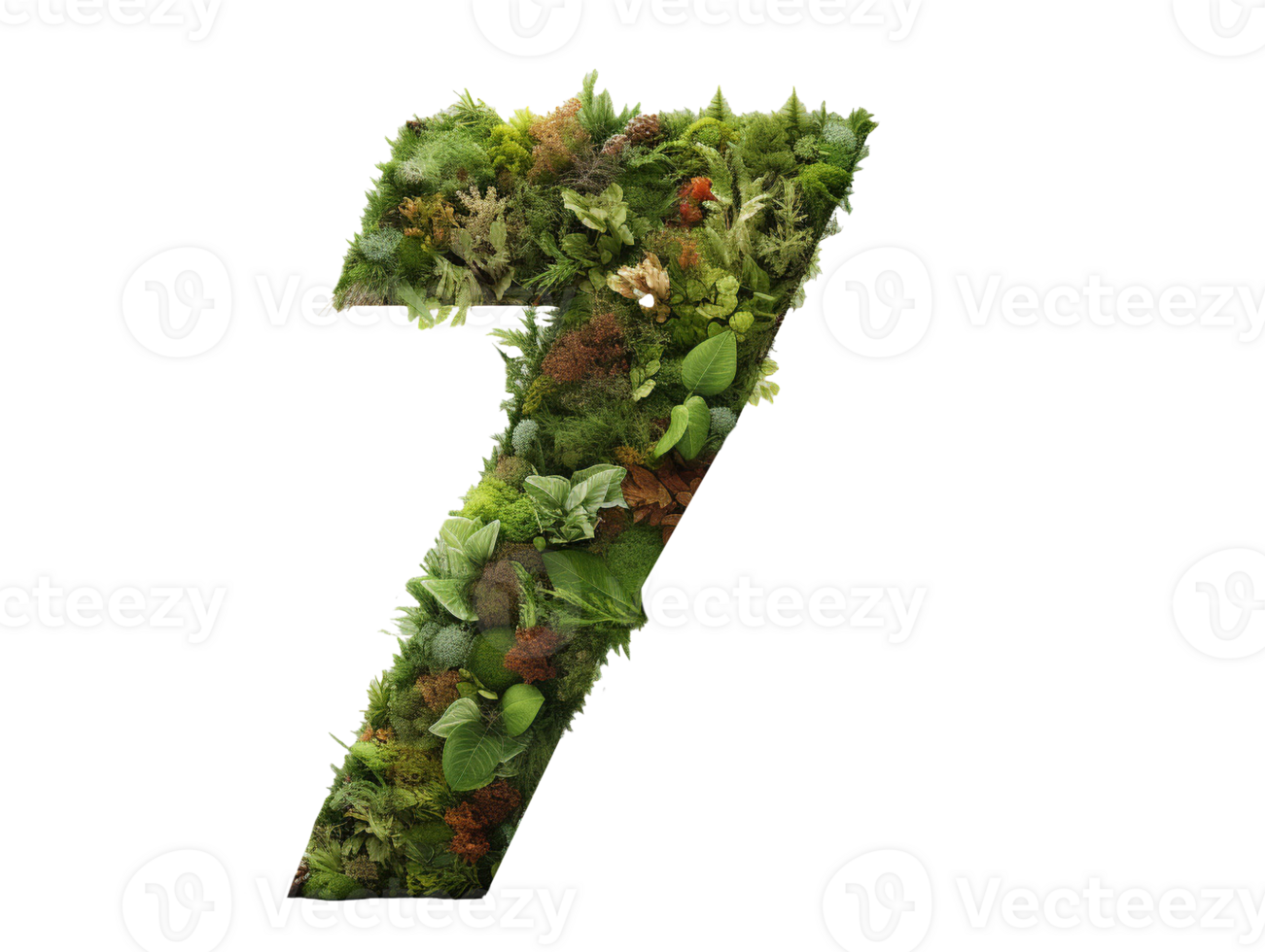 AI generated number seven made of plants and flowers on transparent background png