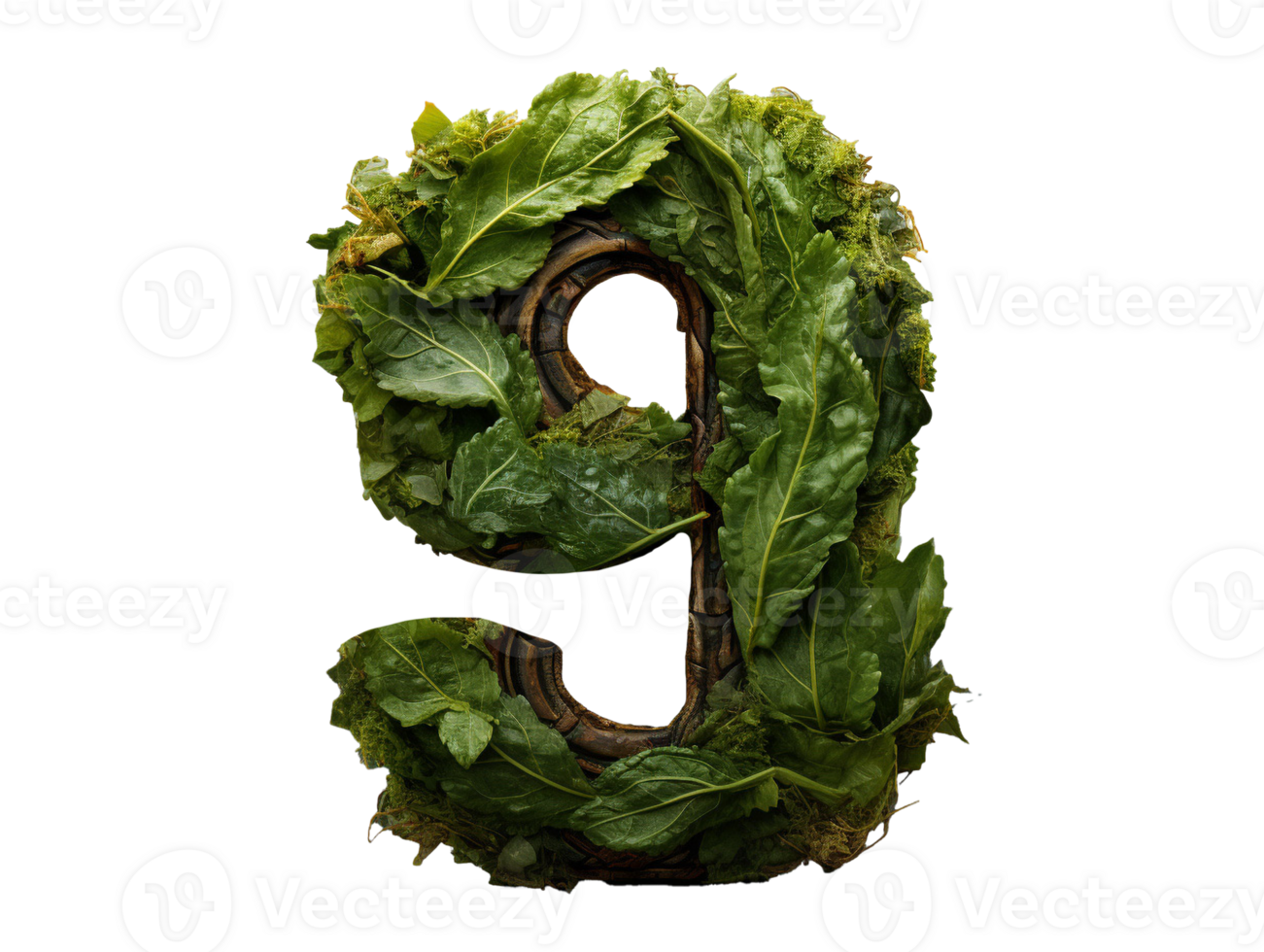 AI generated number nine made of plants and flowers on transparent background png