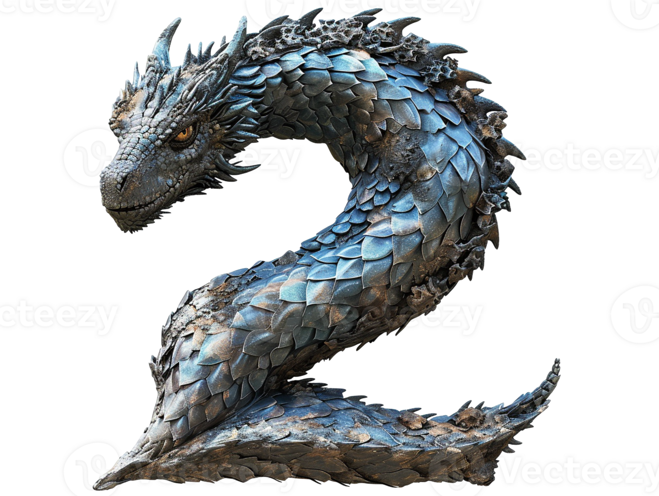 AI generated number two made of dragon scale with transparent background png