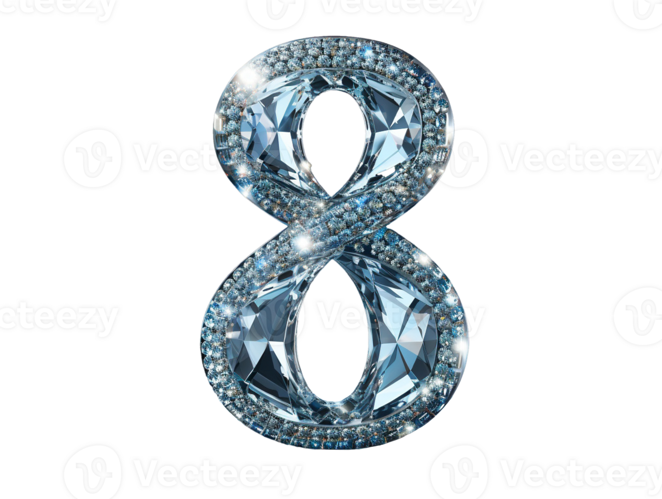 AI generated number eight made of diamond with transparent background png