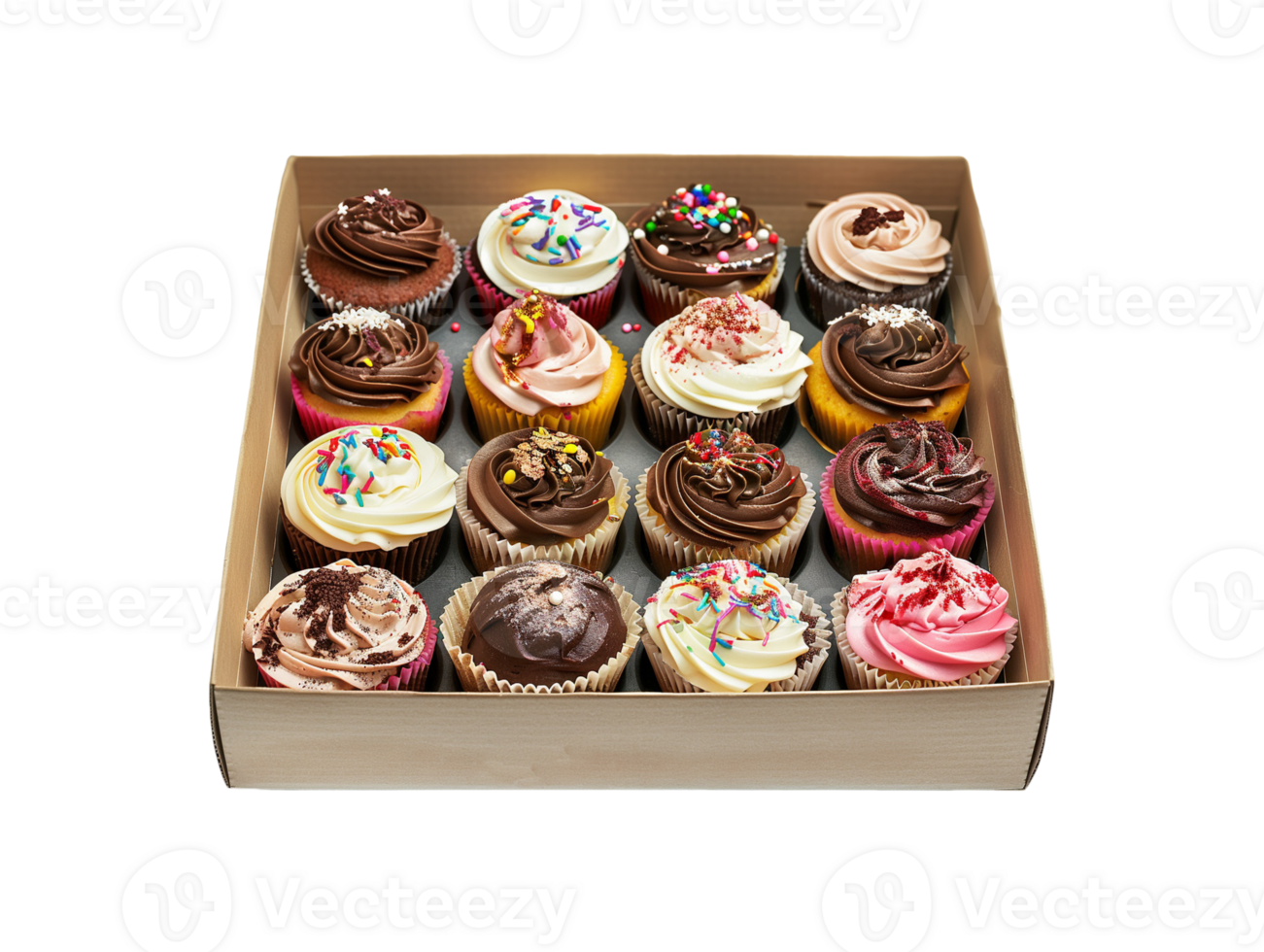 AI generated a box of cupcakes on a transparent background png