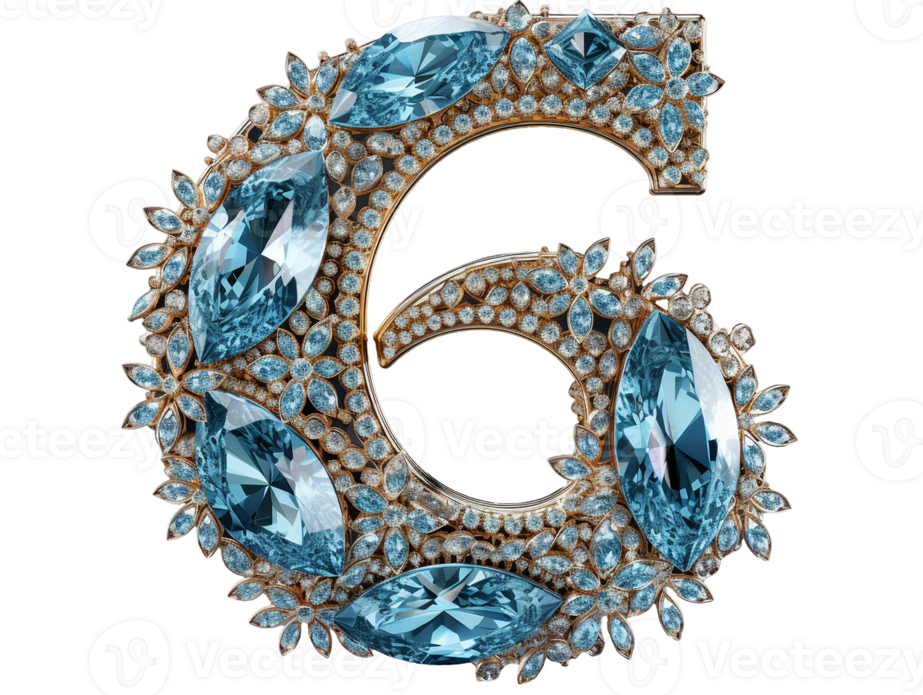 AI generated number six made of diamond with transparent background png