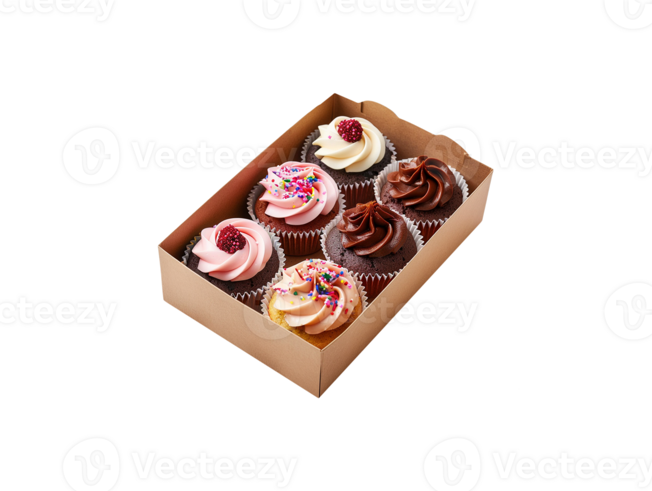 AI generated a box of cupcakes on a transparent background png