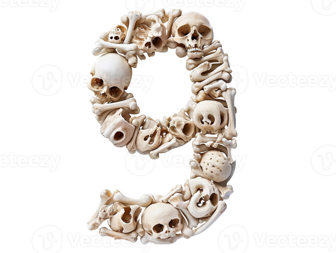 AI generated number nine made of bones png