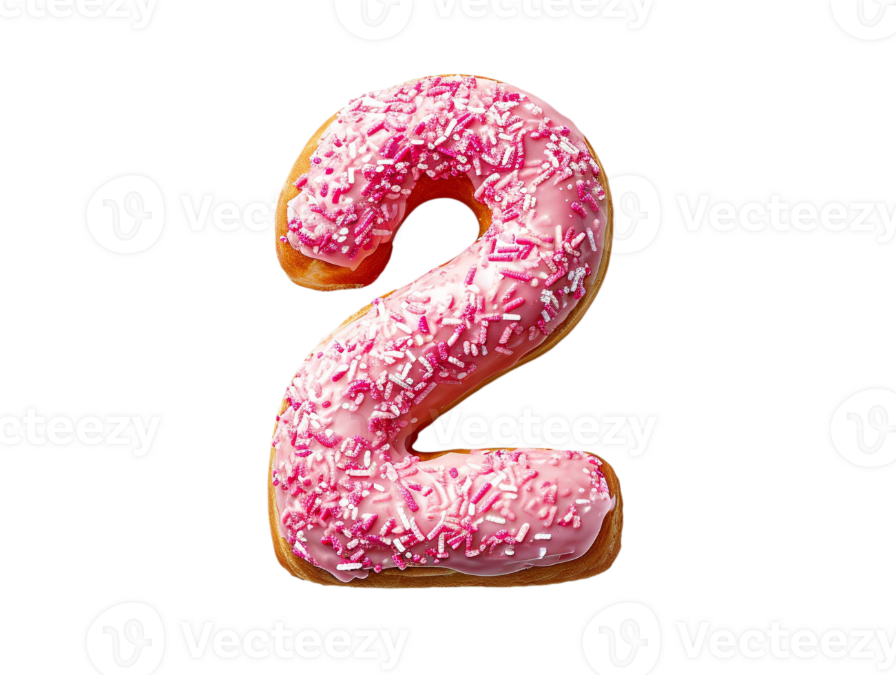 AI generated a pink doughnut number two on a transparent background png