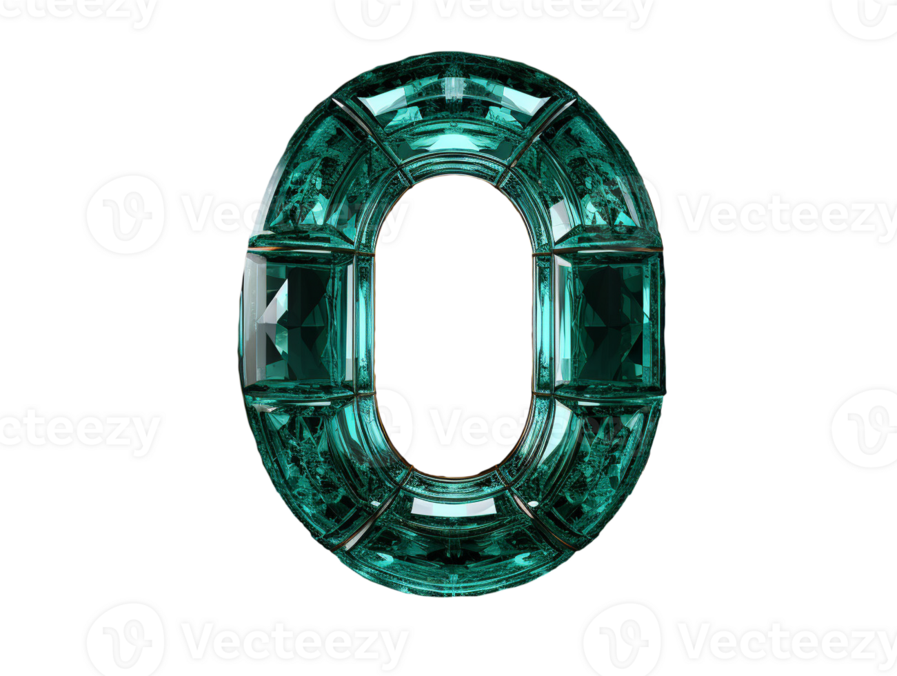 AI generated number zero made of emerald with transparent background png