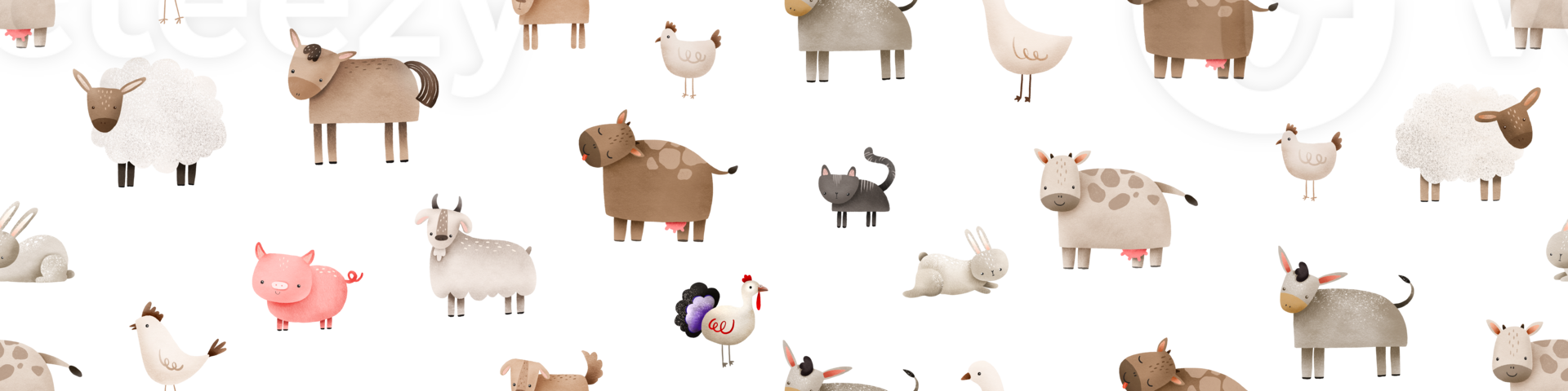 Seamless pattern with farm domestic animals. Cute childish endless background on isolated background. Use for wrapping paper, nursery, textile, clothes png