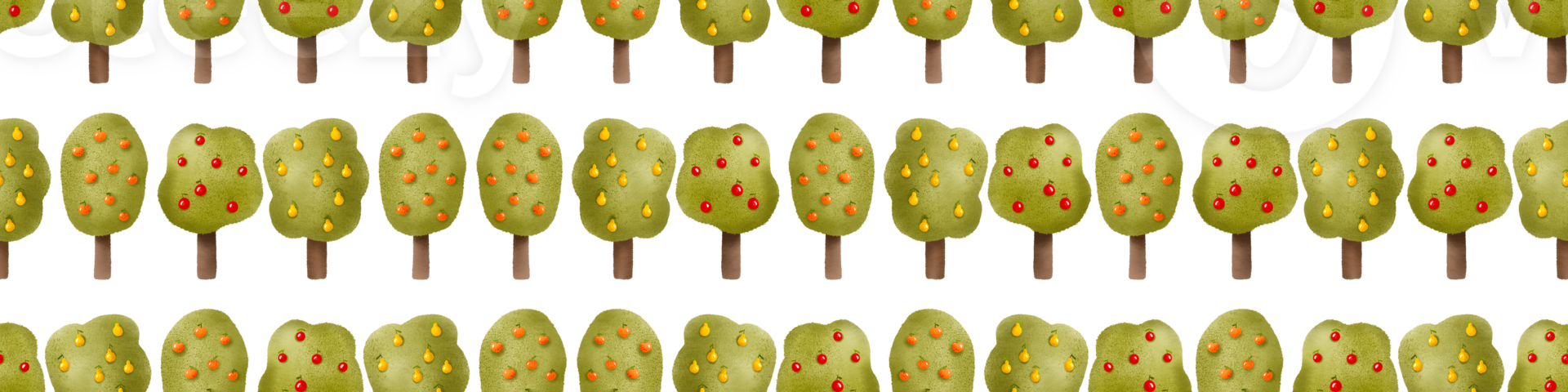 naadloos patroon met groen fruit bomen. appel boom en Peer boom. eindeloos achtergrond. hand- getrokken illustratie. mooi zo voor kinderkamer, kinderen kleding, textiel, slaapkamer png