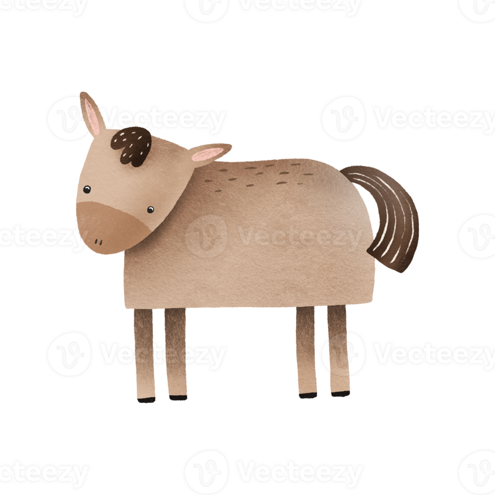 Cartoon horse. Rural artiodactyl animals from the farm. Cute hand drawn baby illustration on isolated background png