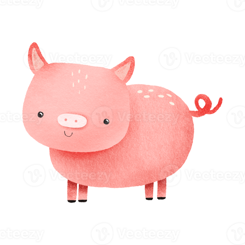 Pink cheerful pig. Cute cartoon animals. Rural farm animals. Cute hand drawn baby illustration on isolated background png