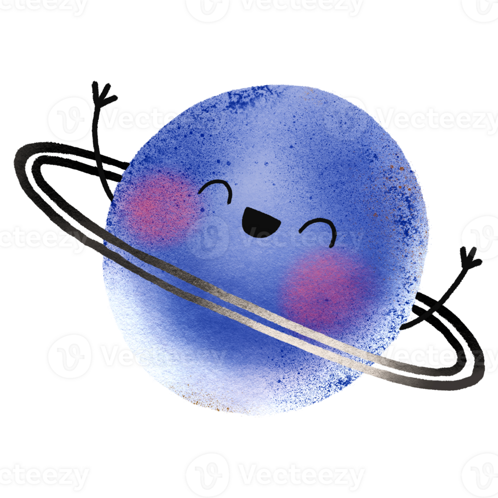 Cosmic planet with eyes and hands. Outer space. Cute illustration. Isolated element png