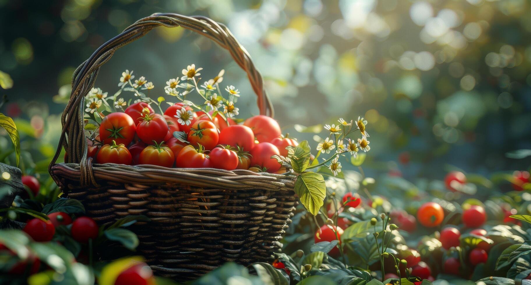 ai generado abundancia de Fresco frutas y vegetales en un cesta foto