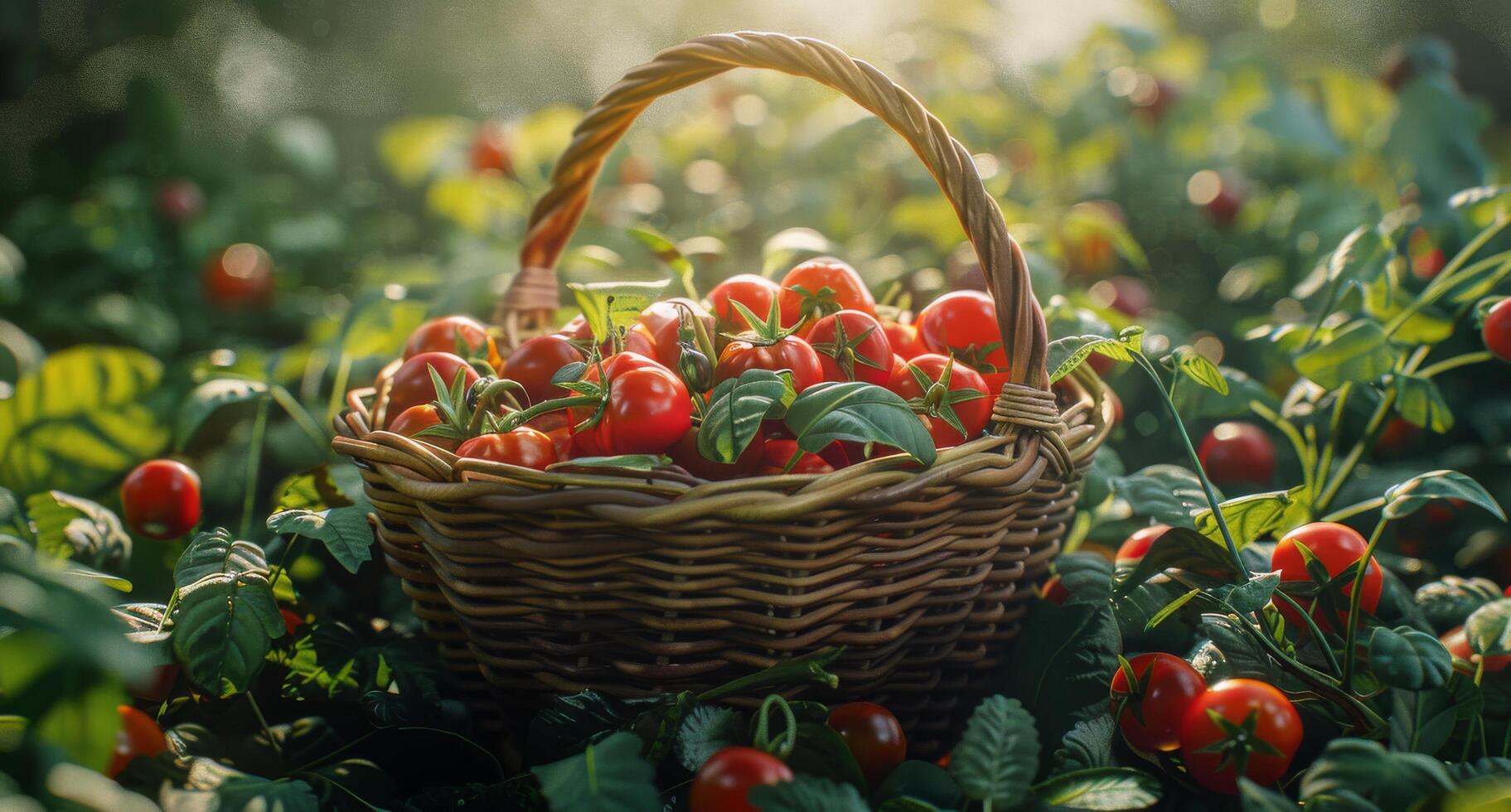 ai generado abundancia de Fresco frutas y vegetales en un cesta foto