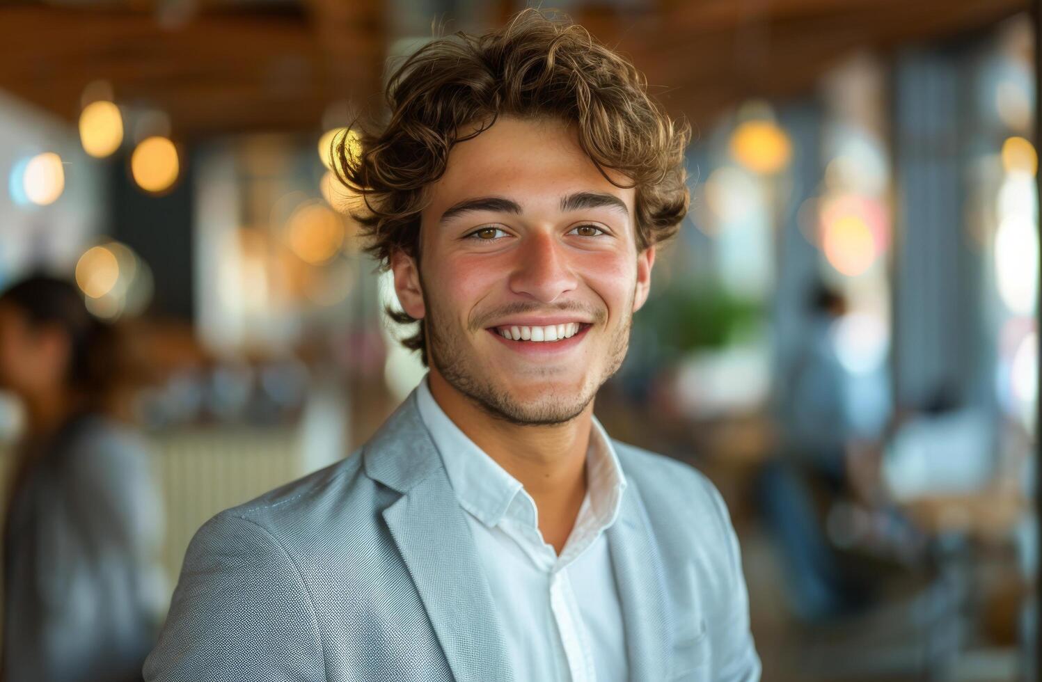 AI generated Curly-Haired Man Smiling at Camera photo