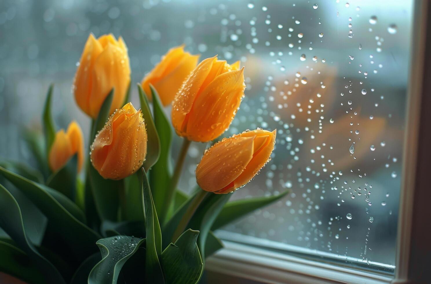 ai generado cerca arriba de florero de flores por ventana foto