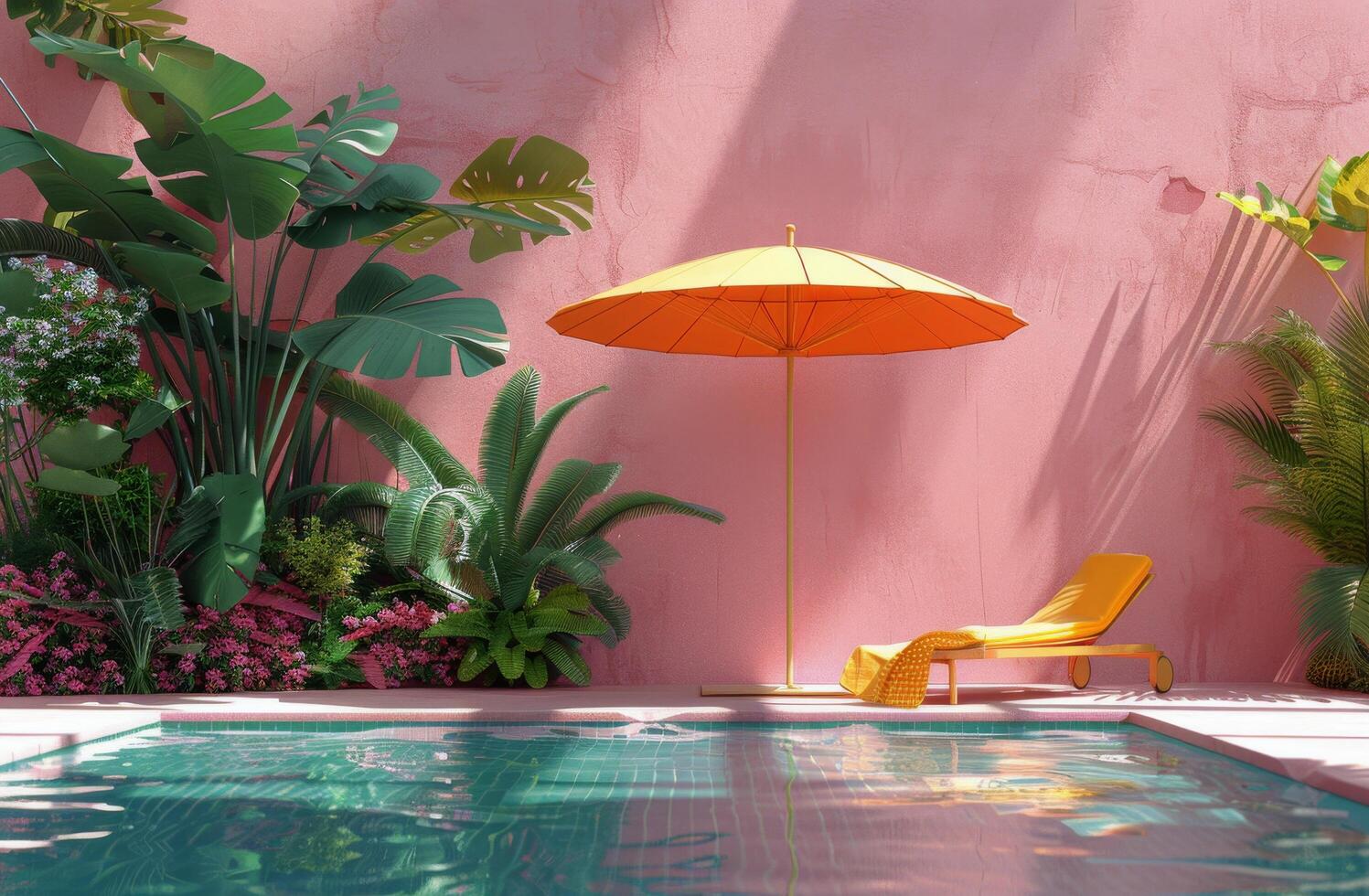 AI generated Pool With Yellow Umbrella photo