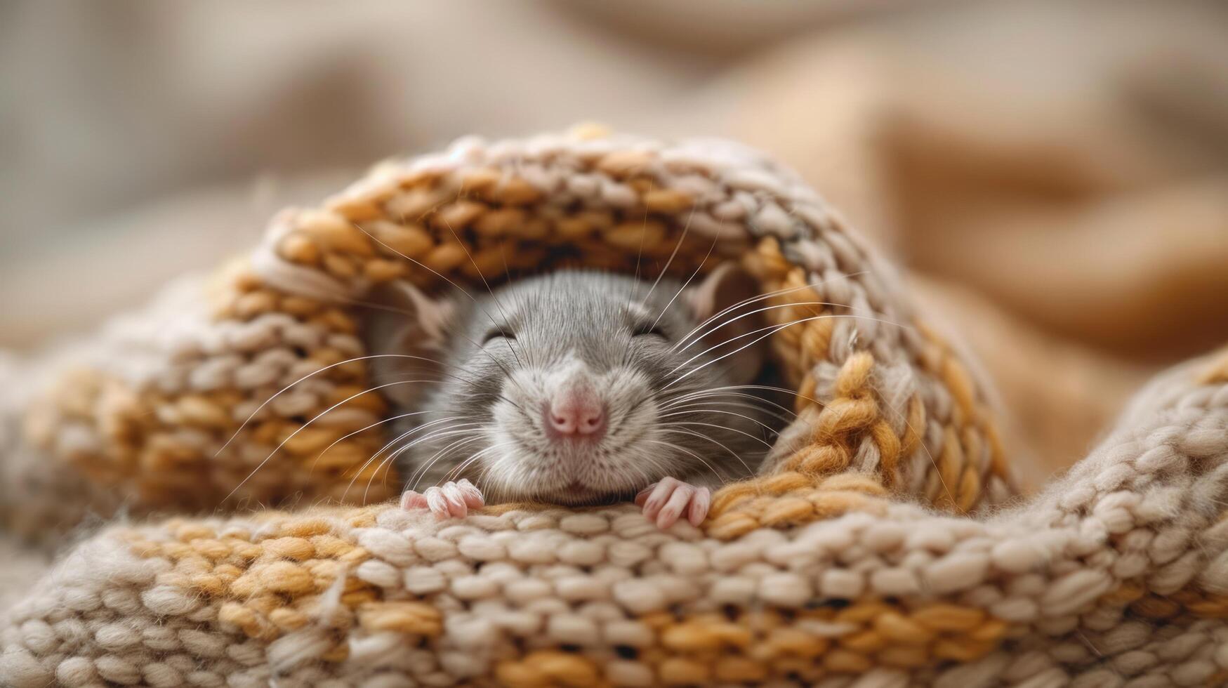 AI generated Rat Sitting in Blanket on Table photo