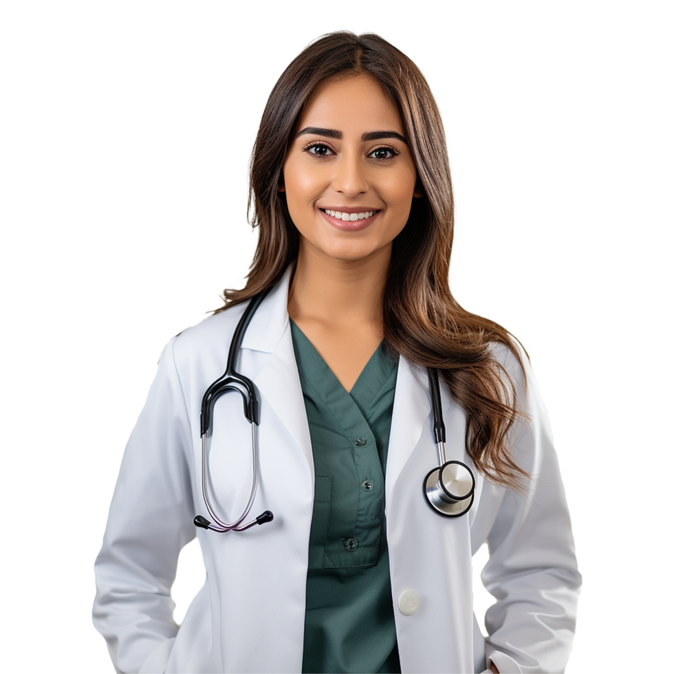 AI generated A female doctor with a stethoscope isolated on transparent background png