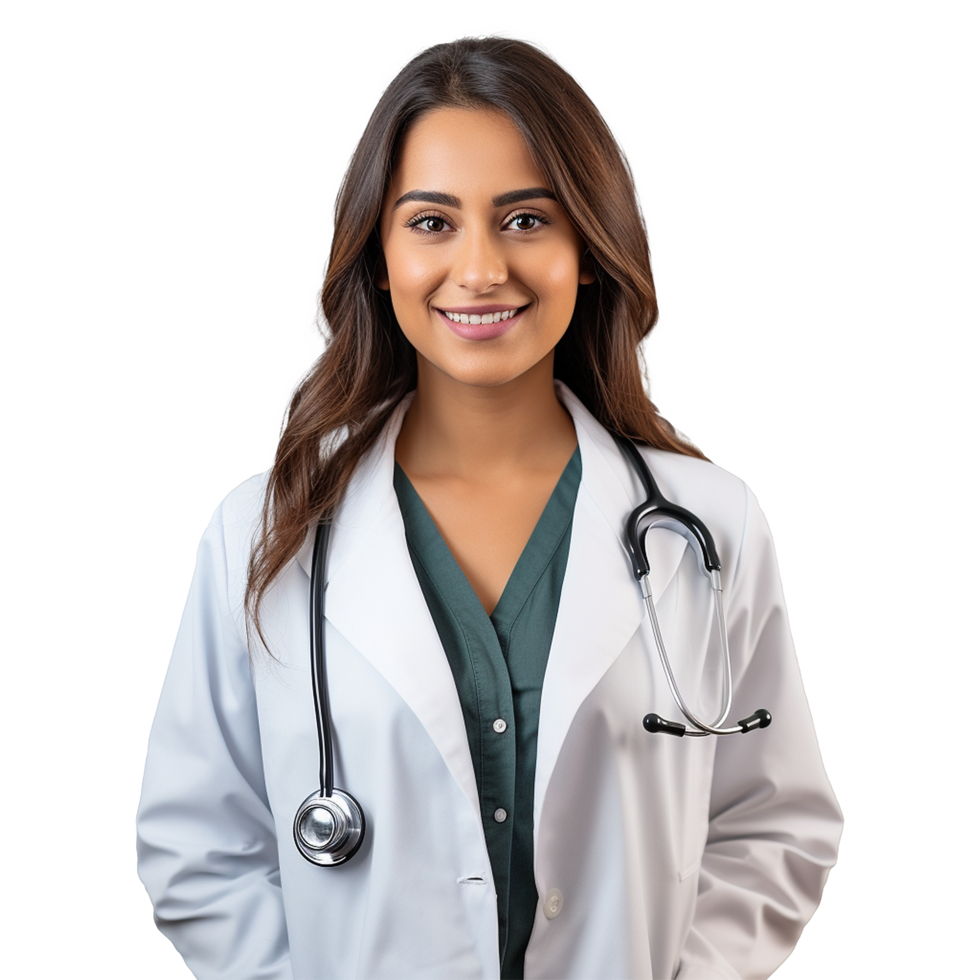 AI generated A female doctor with a stethoscope isolated on transparent background png