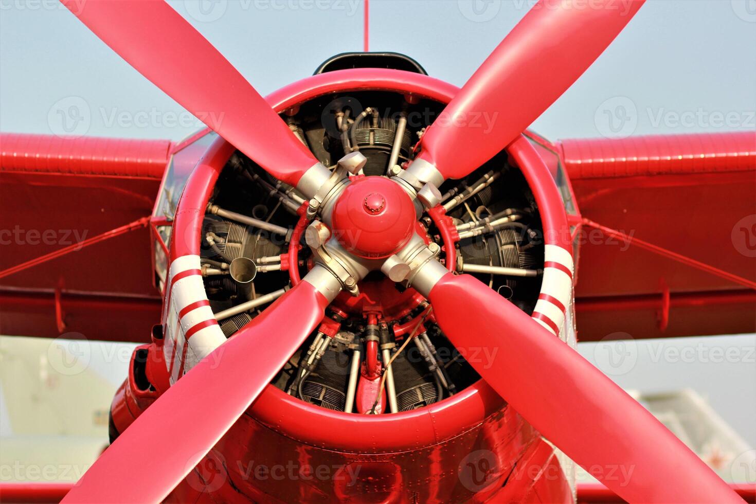 Close up of a red plane propeller photo