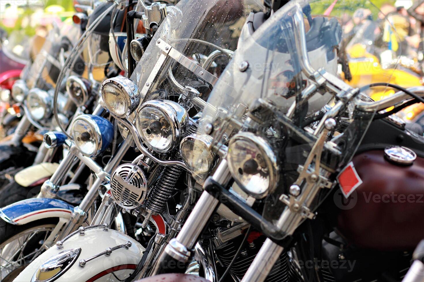 Row of vintage motorbikes close up photo