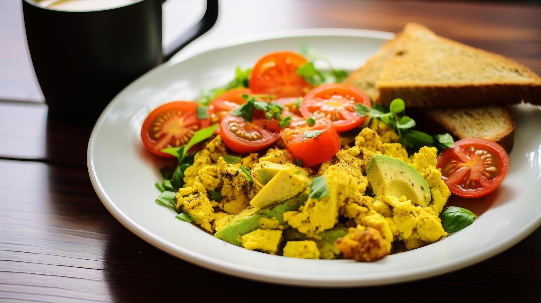 ai generado comienzo tu día Derecha con un vegano giro tofu lucha foto