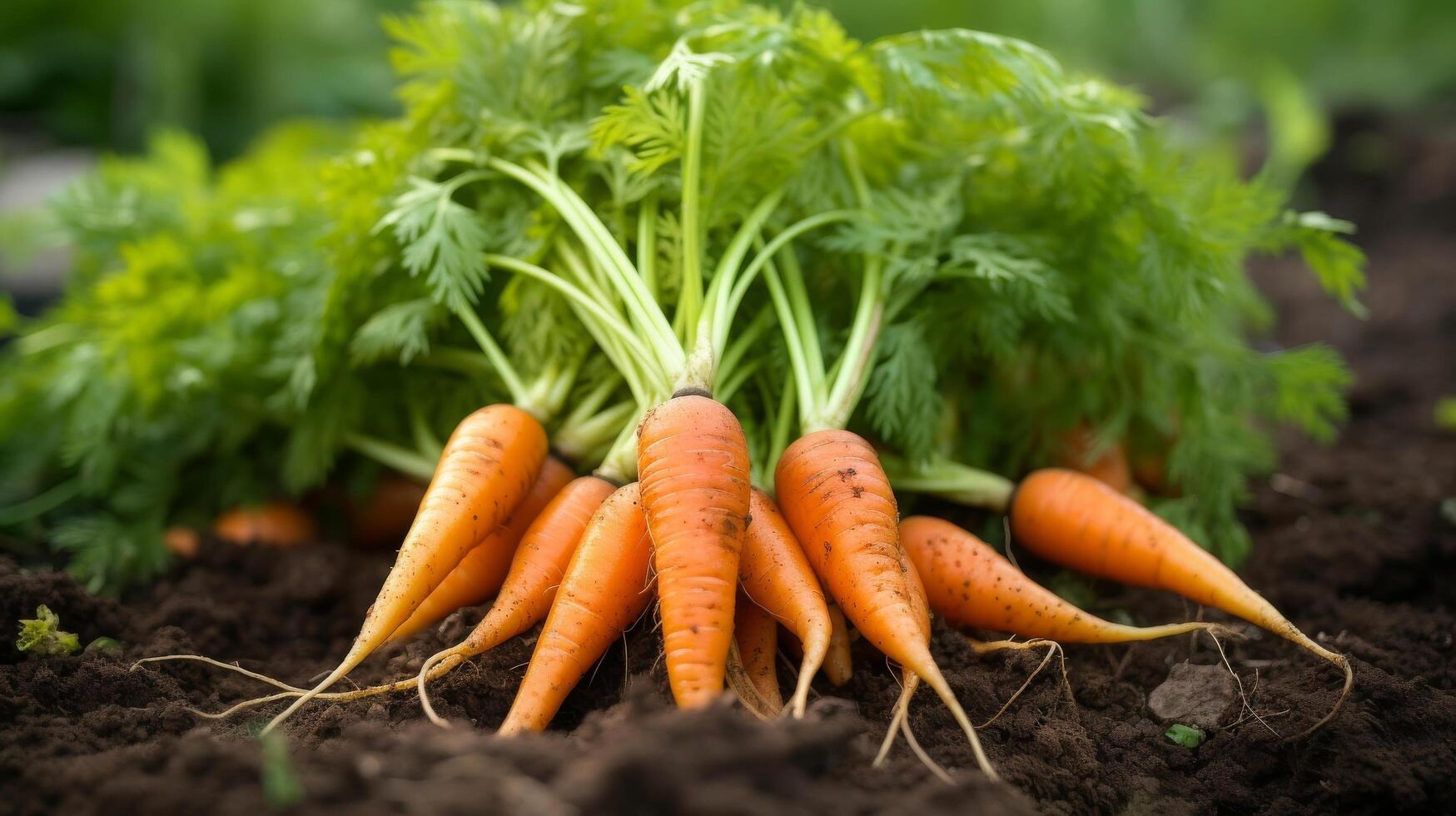 AI generated Carrots with vibrant hues in soil, close up shot photo