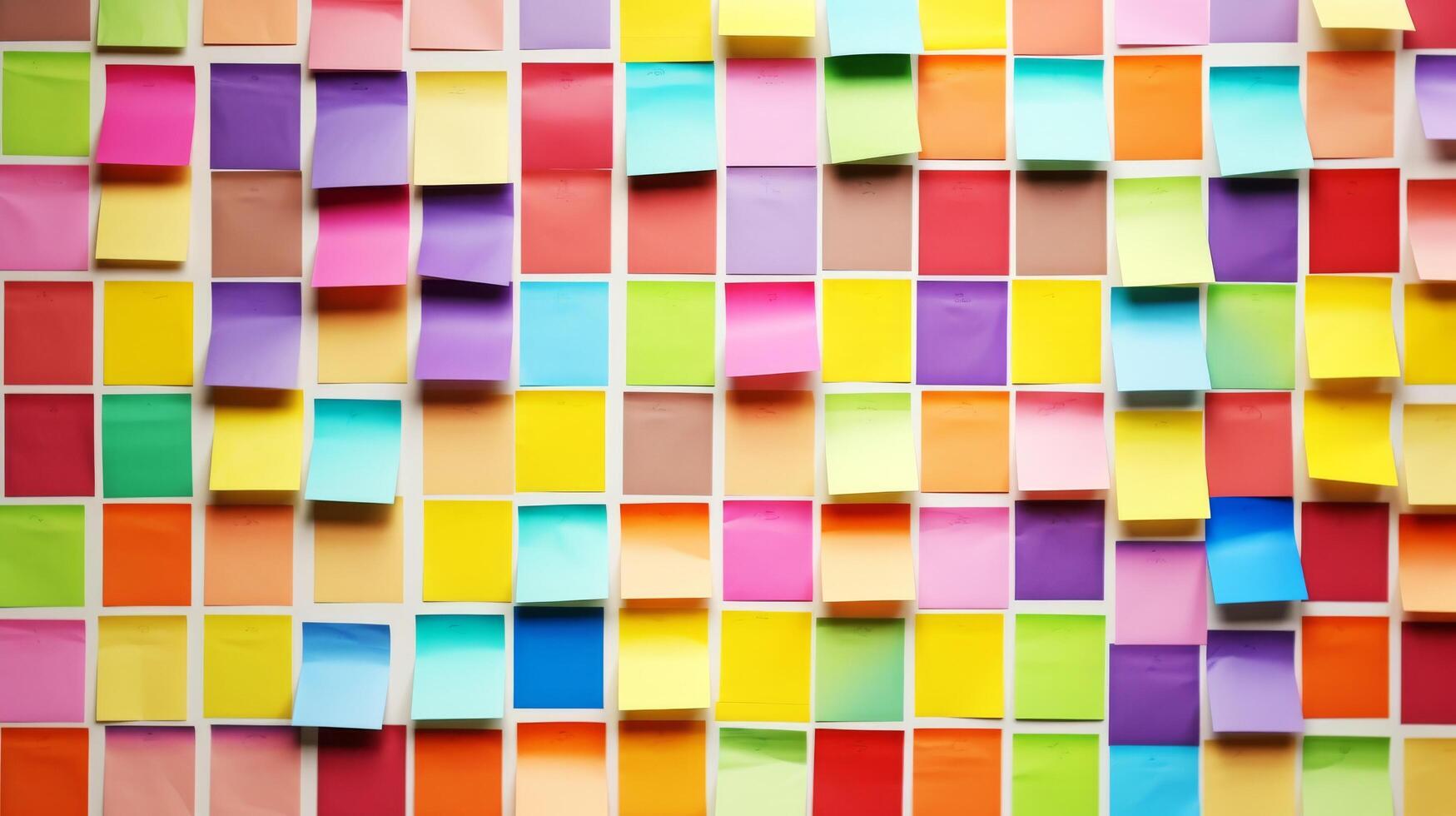 AI generated Colorful arrangement of sticky notes in a rainbow pattern photo