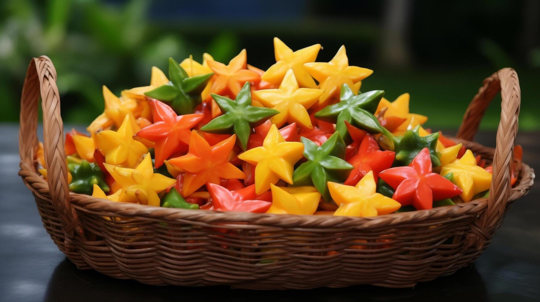 AI generated Basket brimming with tropical star fruits photo