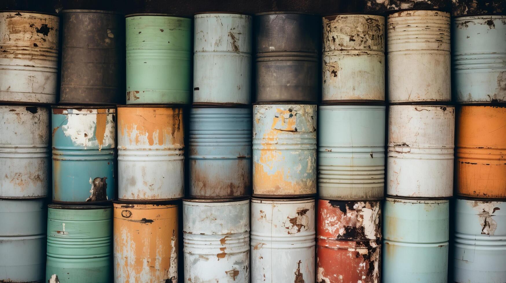 AI generated Vintage milk cans arranged in stack photo