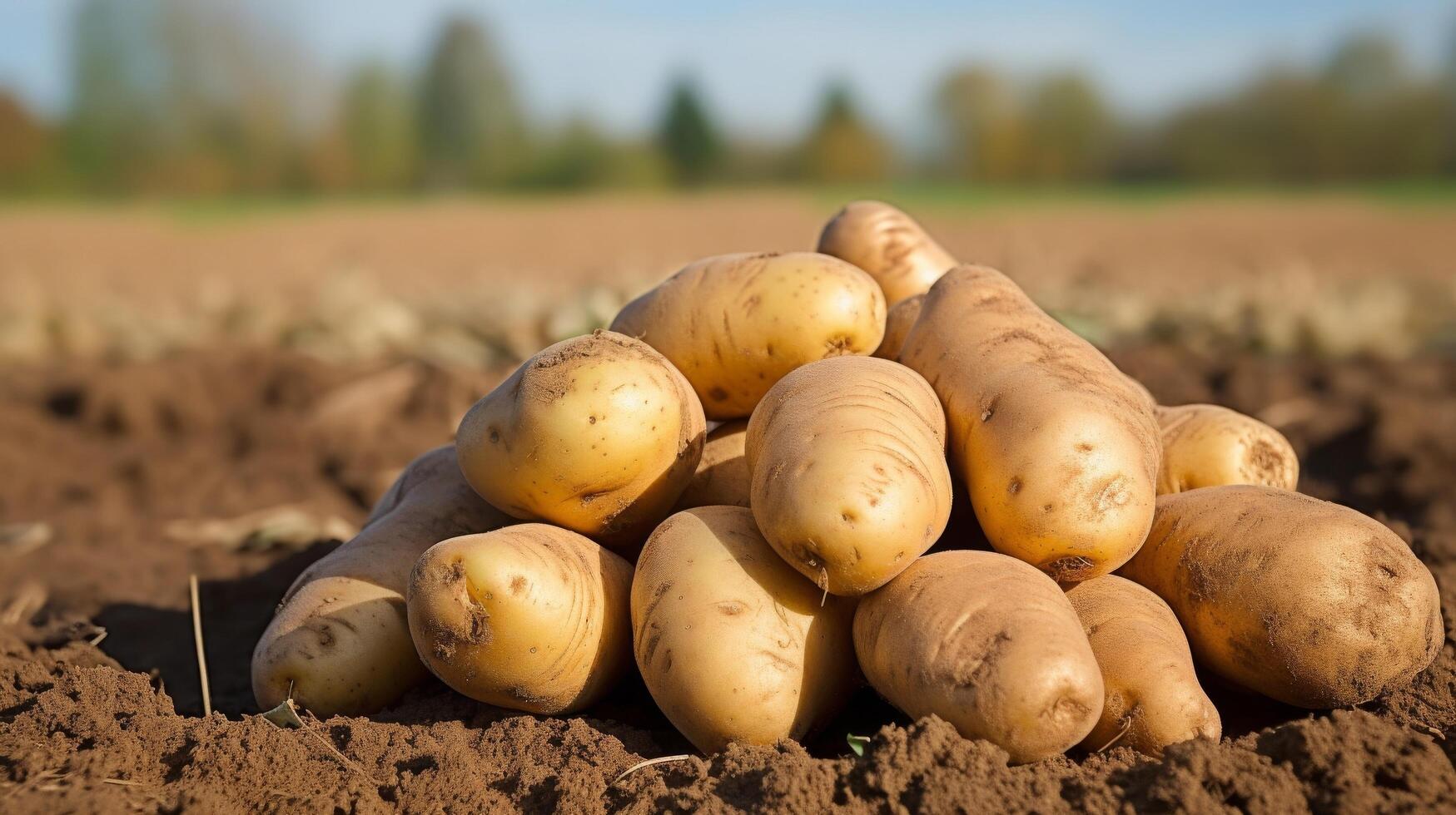 AI generated Pile of just dug potatoes, ready for use photo