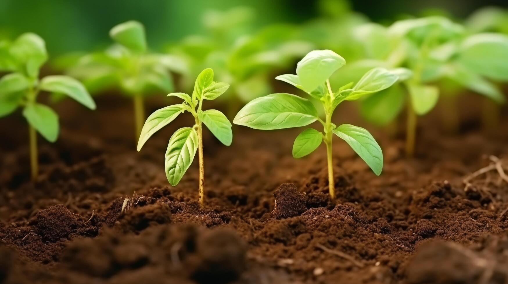 AI generated Young potato plants displaying early growth in fertile brown soil photo