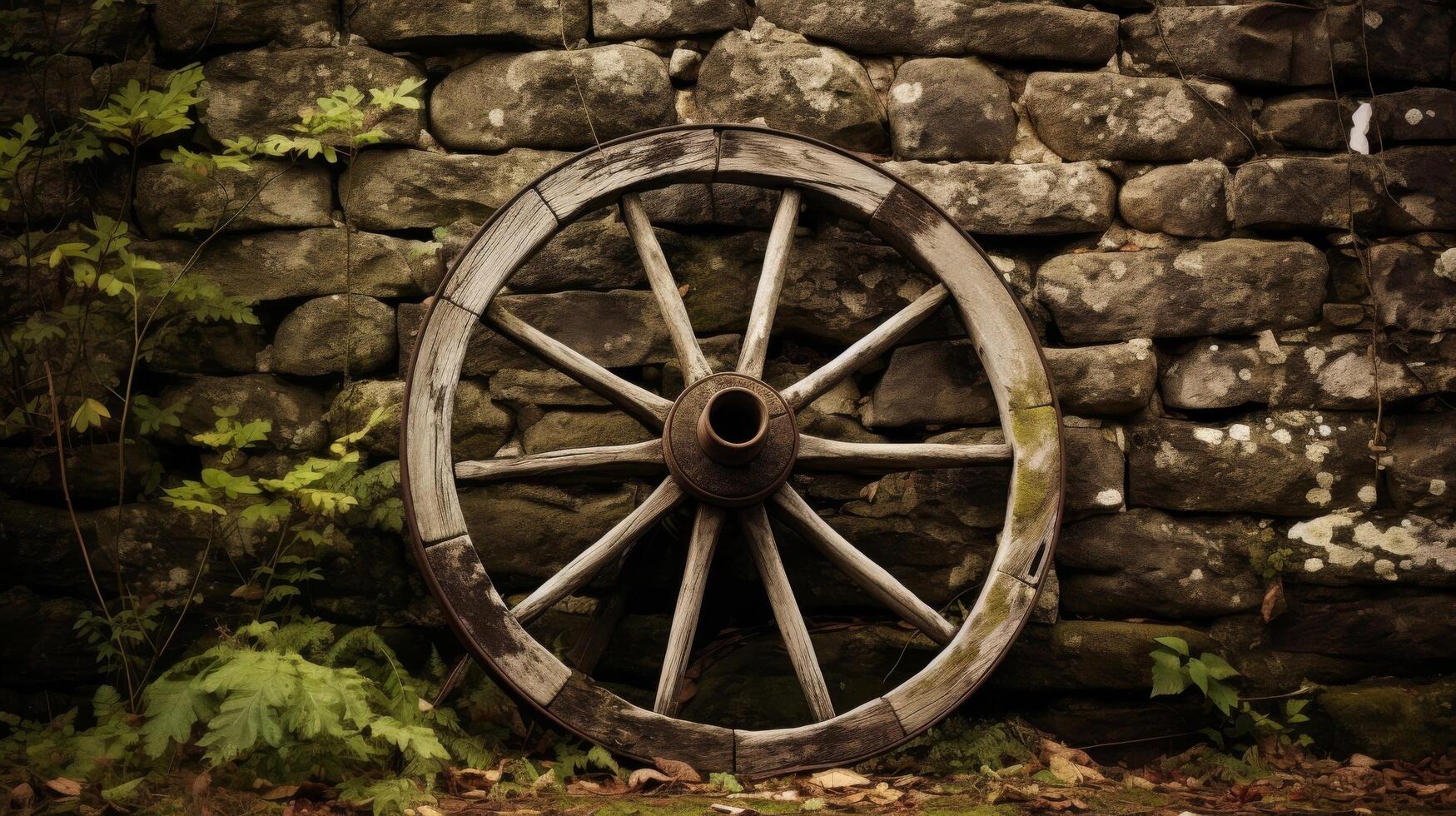 AI generated Wagon wheel casually leaning against a wall photo