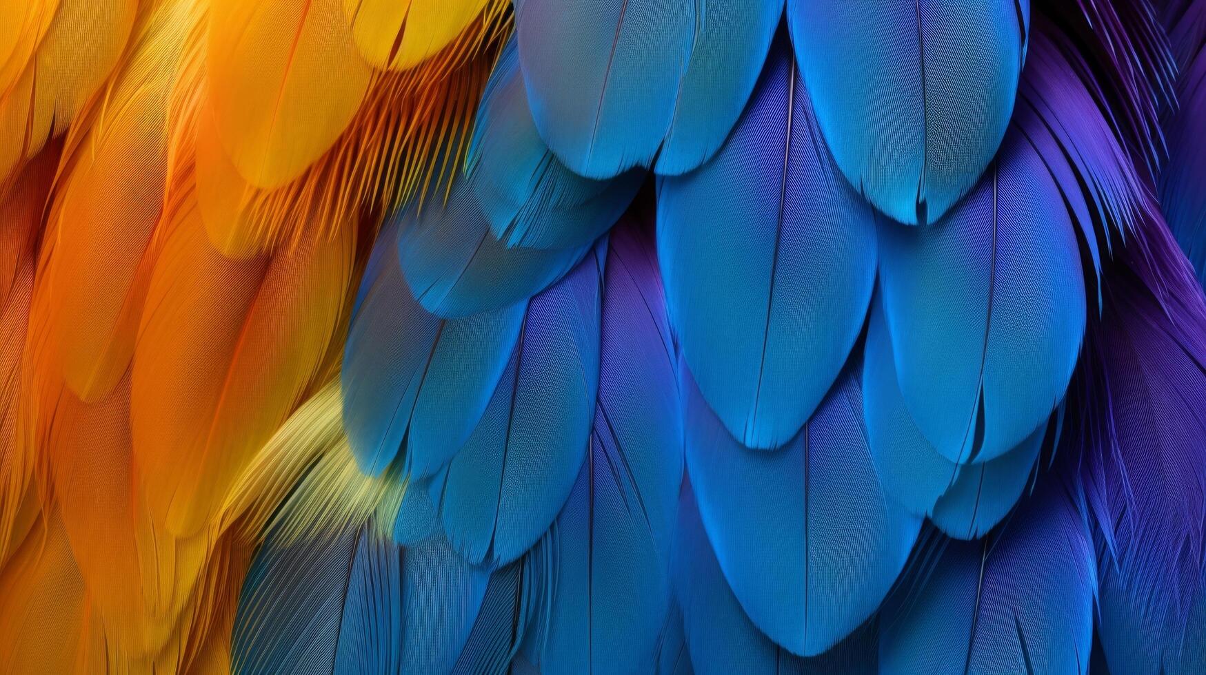 AI generated A close up view of a birds feathers and plumage with a diversity of colors and designs photo