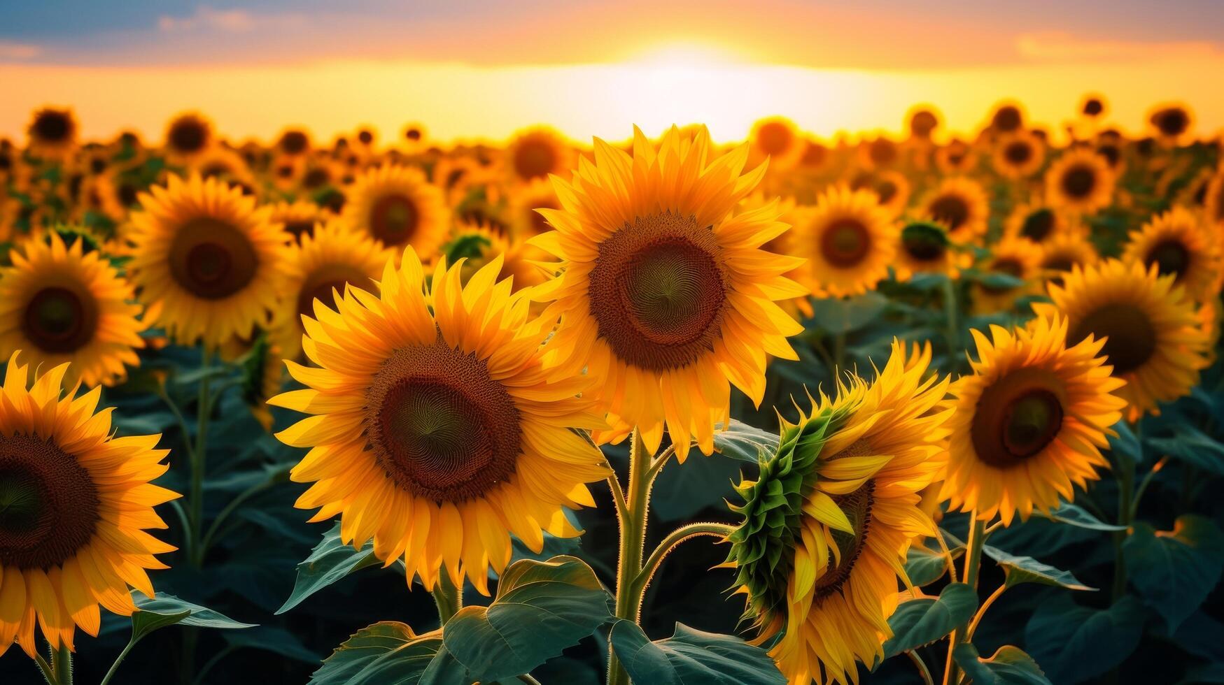 AI generated Sunflower field with blooms turned towards sunlight photo